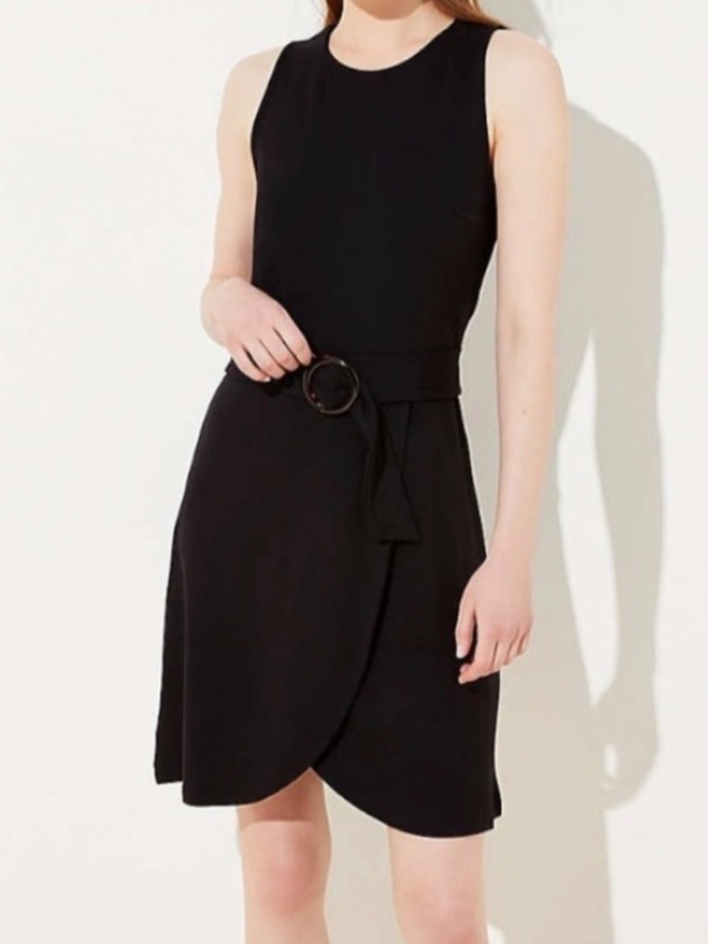 LOFT Black Belted Faux Wrap Dress with Tortoiseshell Buckle - Size 8